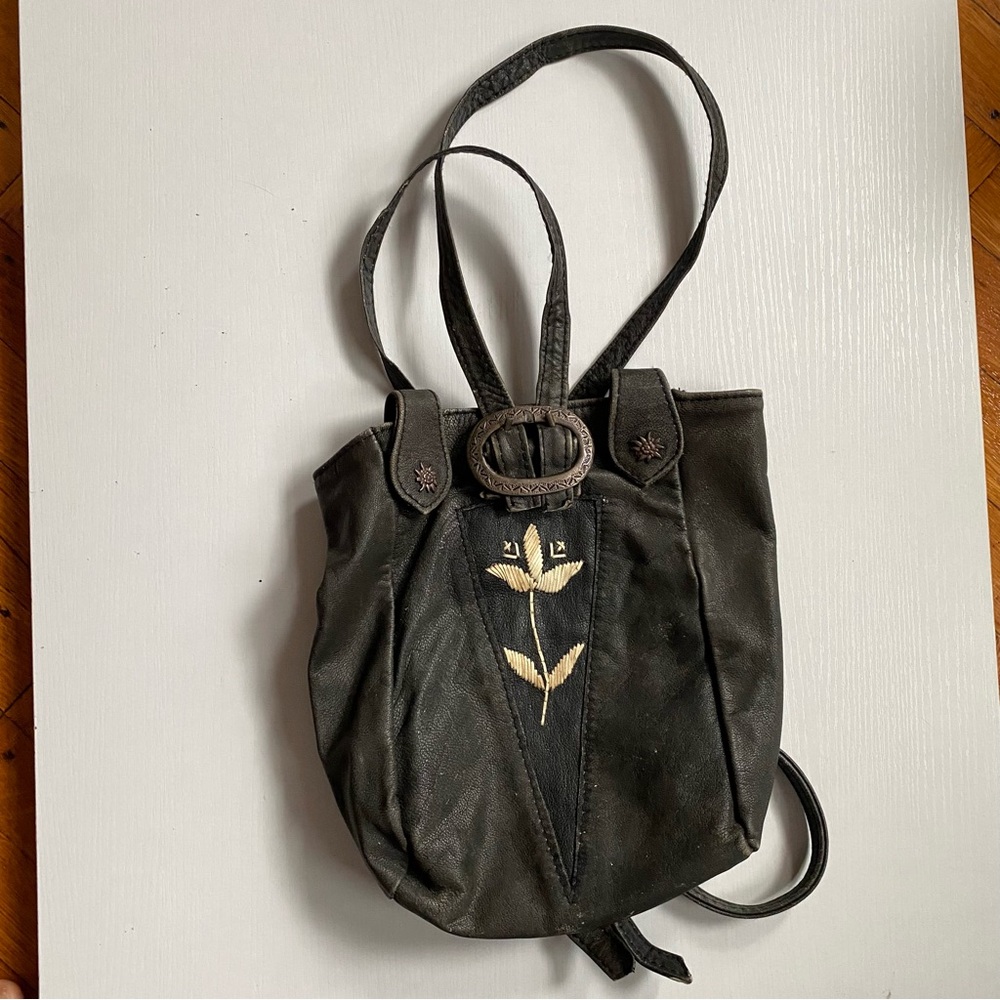 Elegant Black Embroidered Women's Backpack Bag Vintage Mini Backpack